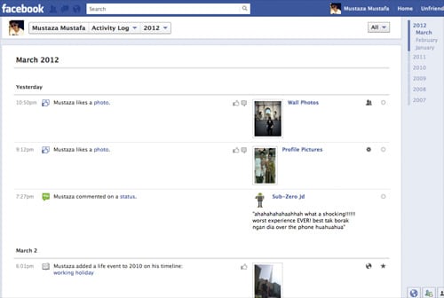 Facebook timeline feature
