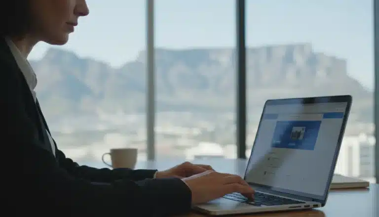 A business owner verifies Google Partner status on a laptop screen in a Cape Town office.